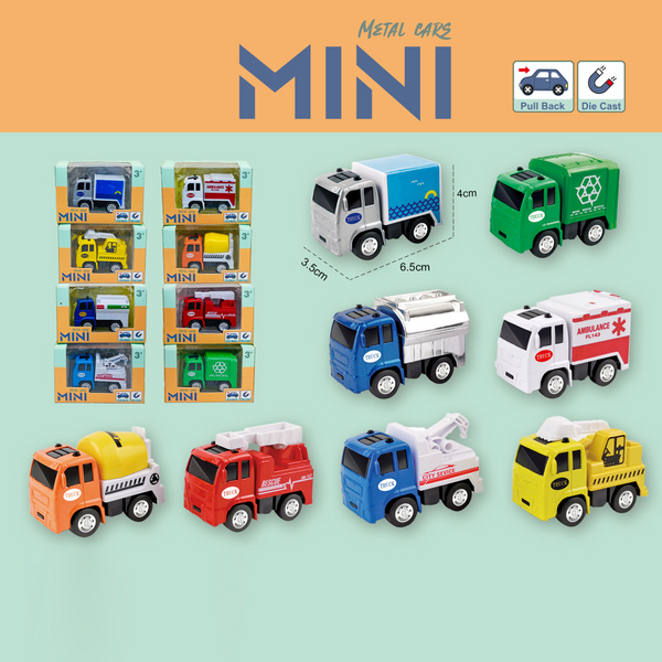 MIDI 6.5cm alloy Q version engineering pull-back car/mixed