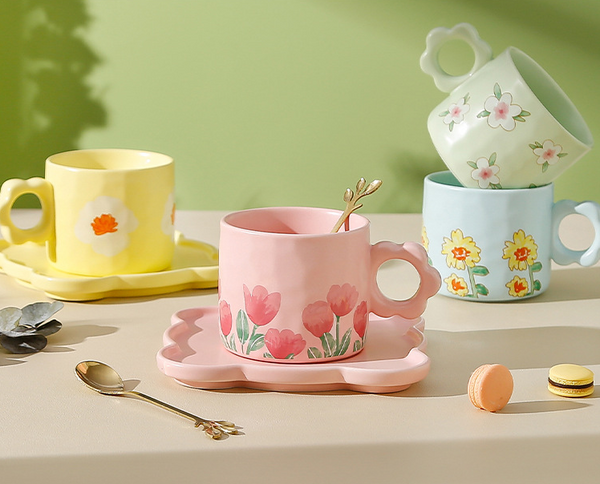 MIDI. Fresh Flower Coffee Cup and Saucer Set\mixed