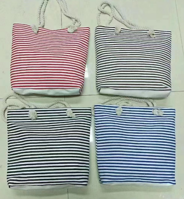 Midi Simple striped large canvas shoulder bag/mixed