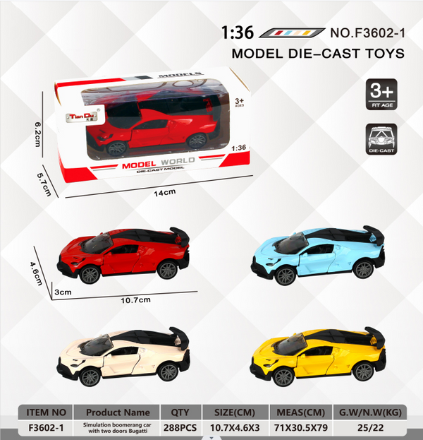 MIDI 1:36 simulation rebound alloy car two-door Bugatti