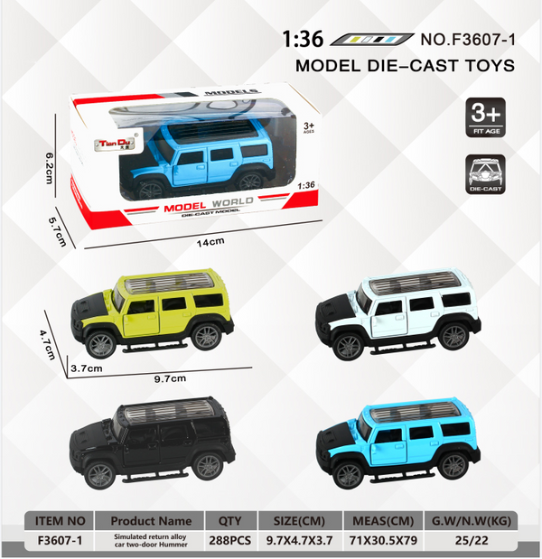 MIDI 1:36 simulation rebound alloy car two-door Hummer