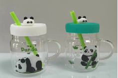 MIDI 530ml Panda glass straw cup/mixed