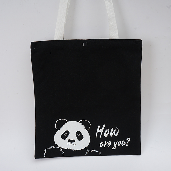 Midi Panda Series black canvas shoulder bag/mixed